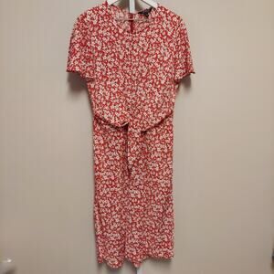 Ralph Lauren Maxi Dress Womens 12 Floral Knotted Zip Up Short‎ Sleeves Cottage